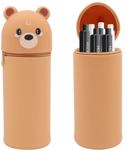 DHINCHANSAIB Portapenne cartoon in silicone morbido 2 in 1 - astuccio per matite carino e pratico per ragazze e adolescenti, ideale per l'ufficio e la scuola (Light brown)
