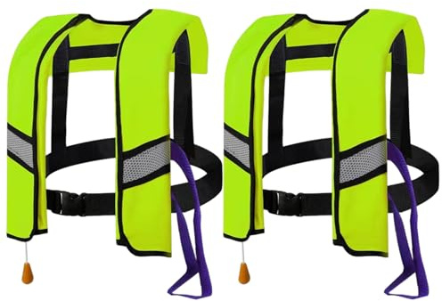 Lawnrden 2pcs Automatische aufblasbare Schwimmweste Lebensjacken Automatische Inflation Nylon einstellbare Schnalle Schwimmweste mit reflektierenden Streifen (Einheitsgröße), hellgrün