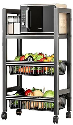 Générique Étagère de Rangement en métal à 3 Niveaux avec roulettes, Chariot for paniers de Fruits et légumes, Chariot de Service Utilitaire Mobile, étagères de Rangement for Cuisine et Garage(58cm)