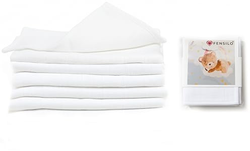 FENSILO Musselintücher extra weiche Dicke Mulltücher Baby Spucktücher Mullwindeln Premium-Qualität 5er 60x60 cm Baby Stoffwindeln für Jungen und Mädchen weiß