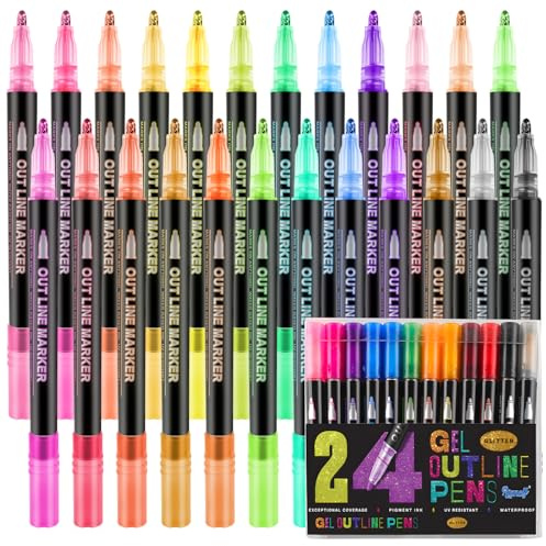 MOTIBACK Magische Glitzerstifte Set mit Doppellinien-Effekt für kreative Einschulung & Bastelprojekte - Zauberhafte Metallic- und Buntstifte für Mädchen und Jungen 4-12 Jahre (24)