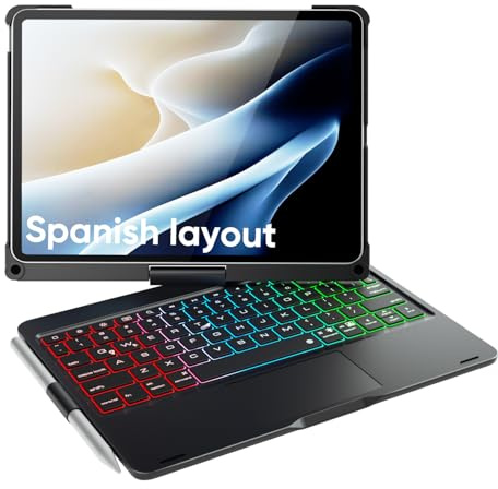doqo Funda con Teclado para iPad Air 11/iPad Pro 11, Funda con Teclado para Air 11 M3/M2 (2025/2024), Air 5/4ª y Pro 11 de 4ª/3ª/2ª/1ª generación, con trackpad y 360° giratoria