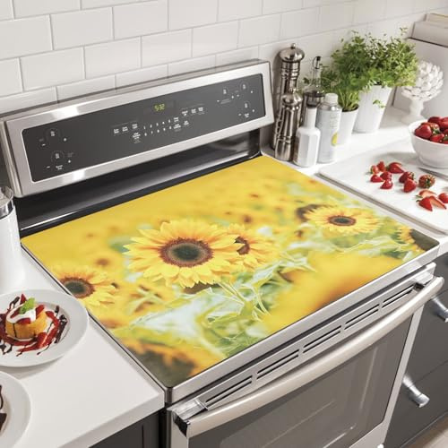 Hob Protector Mat 60x52cm Wear Resistant Electric Cooker Protector Waterproof Induction Hob Mat Oil Resistant Sunflower Pad for Induction Cooker