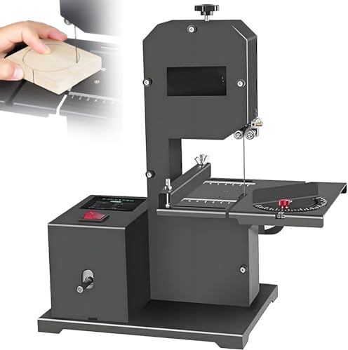 RETRIN Sega di Filo di Lavorazione Legno Elettrico,Sega a Scorrimento del Desktop Piccolo,Altezza di Taglio 70 Mm,0-45 ° Angolo di Taglio Regolabile,velocità 1750 Giri/Min