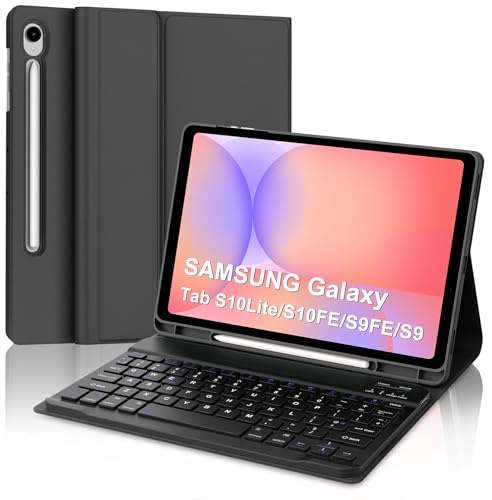 Keyboard Case for Samsung Galaxy Tab S10 Lite S10 FE 2025/S9 FE 2023 10.9 Inch, UK Layout Detachable Wireless Bluetooth Keyboard with Stand Cover for Samsung Galaxy Tab S9 11 Inch 2023, Black