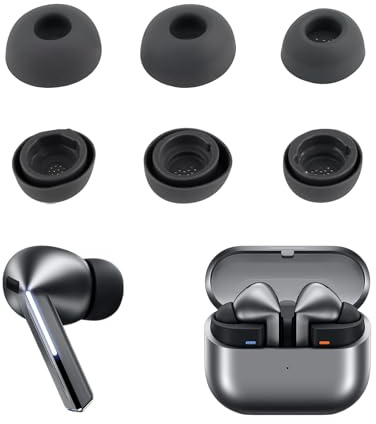 3 Pairs Ear Tips for Samsung Galaxy Buds3 Pro Silicone Earbuds Tips | Fits Charging Case Soft Noise Cancelling Replacement Eartips for Galaxy Buds 3 Pro Comfortable Fit S/M/L Sizes Grey