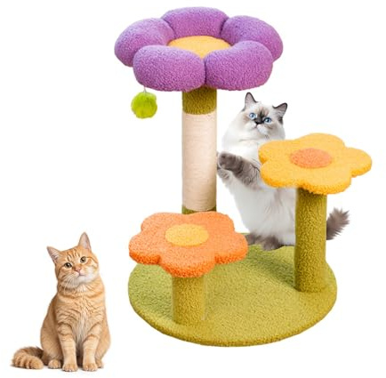 Small Cat Tree Woven Sisal,Flower Cat Tower with Scratching Post & Cozy Bed | Cute Kitten Climbing Frame for Small Spaces,Apartment Essentials,Large Platform,Feline House for Indoor Cats,48×40×40cm