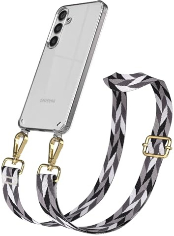 EAZY CASE Handykette - Verstellbares Taschenband kompatibel mit Galaxy S24, Schulterriemen, Handykordel mit Silikon Hülle, Umhängetasche, Grau/Schwarz Mix Gold