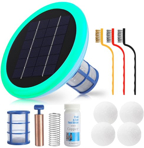 Mysora Ioniseur solaire de piscine auto-lumineux automatique flottant purificateur d'eau en cuivre avec 4 boules anti-écumes, jusqu'à 120 000 litres pour piscines hors sol creusées spas