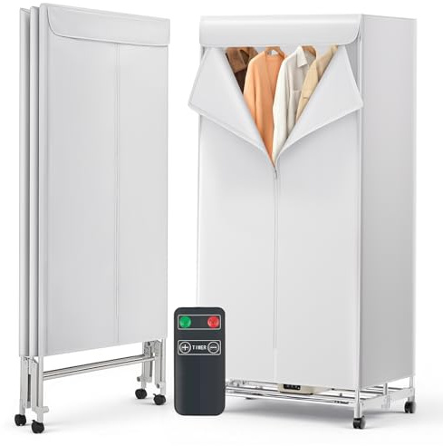 Warmiehomy Heated Clothes Airer with Cover,1000W Heated Electric Clothes Dryer Indoor with 240Mins Timer & Remote Control,2 Tier Multifunctional Foldable Heated Clothes Drying Rack for Home,Dorm Use
