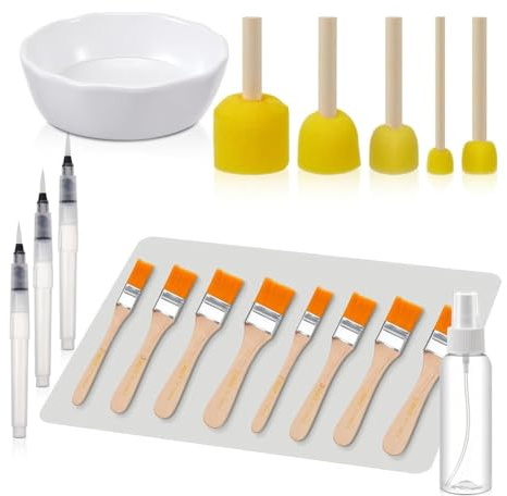 Bosiyrggrl Ensemble D'Outils de Découpage Essentiels Tapis de Table en Silicone, Pinceau en Mousse, Pinceau de Découpage, Stylo à Eau pour Arts et Artisanat de Bricolage