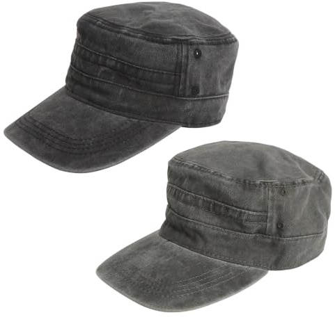 2 Stück Klassische Army Cap Vintage Washed Modische Militärmütze Unisex | Military Cap Premium Flat Cap Military Style Washed Einheitsgröße für Outdoor Sportarten Herren Zwei Farben