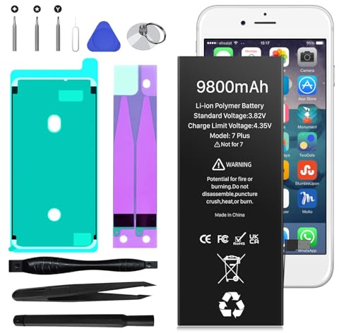 Battery for iPhone 7 Plus, 9800mAh New Upgrade High Capacity Battery Replacement for iPhone 7 Plus, A1661, A1784, A1785 with Repair Tool Kit
