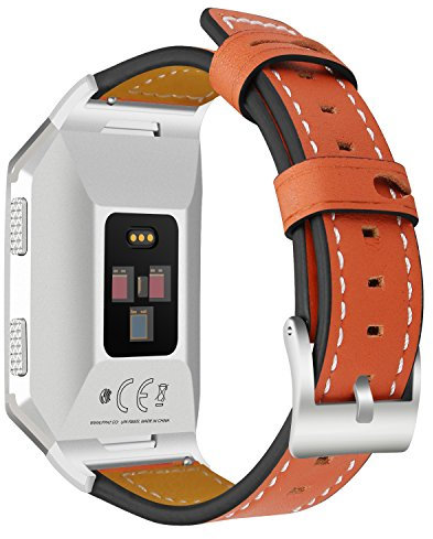 Armband für Fitbit Ionic aus Leder, Aisports Fitbit Ionic Armband aus Leder, Smartwatch-Band, verstellbares Ersatzband mit Metall-Schnalle, Armband für Fitbit Ionic, Fitness-Zubehör orange