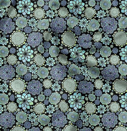 Soimoi Schwarz Baumwoll-Popeline Stoff Blau Mandala Stoff Meterware 56 Zoll breit