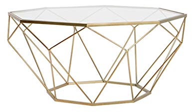 Table Basse en Fer forgé octogonal, Verre trempé Transparent, Cadre écologique en métal, pour canapé de Salon à la Maison, Balcon, Bureau (doré)