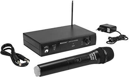 Omnitronic VHF-101 Funkmikrofon-System 205.75MHz | Empfangseinheit und Handmikrofon in PLL-Technik | Handmikrofon mit Stummschaltung und Farbmarkierung | Reichweite bei Sichtkontakt ca. 30 Meter