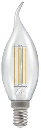 Crompton E14 LED Bent-Tip Filament Candle Bulbs 5 Watts Dimmable 470LM / 40W Incandescent Equivalent C35 Small Edison Screw (SES-E14) Candle Light Bulbs Warm White 2700K