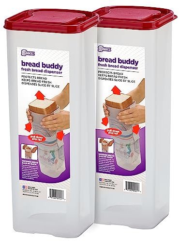 Buddeez Bread Buddy 2 Pack Set w/Red Lids Spender, Kunststoff, Rot/Ausflug, einfarbig (Getaway Solids), 2