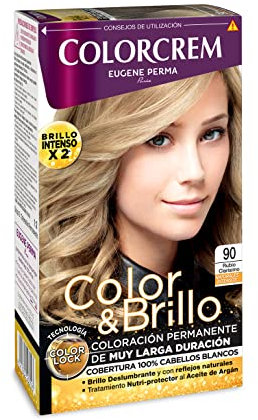 Colorcrem Color & Brillo Colorcrem - Tinte permanente mujer - tono 90 Rubio Clarisimo, con tratamiento nutri-protector al aceite de Argán. + 45% de producto | Disponible en más de 20 tonos.