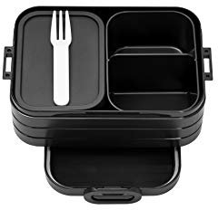 Mepal Brotdose Midi - Brotdose mit Bento Box - Für 2 Sandwiches oder 4 Brotscheiben - Lunchbox für kleine Snacks & Reste - Brotdose Erwachsene - Essenbox mit Fächern - Old Nordic black