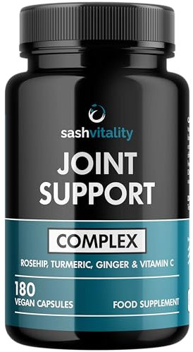 Joint Support Complex - 180 Capsules - High Strength with Glucosamine, Rosehip, Turmeric, Ginger and Vitamin C Supplements - Healthy Immune System - Supports Joint Health - UK Made by Sash Vitality