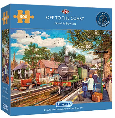 Off to the Coast | 500 Piece Jigsaw Puzzle | Family Train Nostalgia | Sustainable Jigsaw Puzzle for Adults | Premium 100% Recycled Board | Great Gift for Adults | Gibsons Games