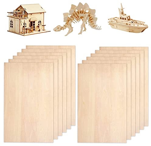 Punvot 12 Pannelli in Legno Compensato Betulla, Dimensione 300x200x150mm, Pannello Compensato, Compensato di Pioppo per Bricolage, Modellismo, Traforo,Legno da Decorare,Decoupage,Incisione