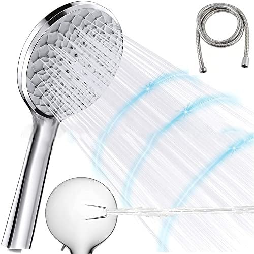 AFUDER Pommeau De Douche Haute Pression Placage ABS 6 Fonctions Pommeau De Douche à 6 Vitesses Avec Chasse au Pistolet Anti-calcaire Avec Tuyau Grand à Main (AF-Placage)