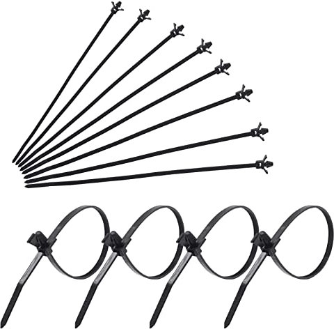 Biqing 30PCS Cable Ties Black,Push Mount Winged Cable Ties 200mm x 4mm Releasable Nylon Tie Wrap Cable Fastening Clips Self-Locking Plastic Zip Tie Fasten Reusable for Home/Office/Garden