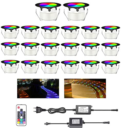 YZGWZLD Terrassen Einbaustrahler Terrassenbeleuchtung RGB 20er Set LED Bodeneinbaustrahler Ø45mm IP67 wasserdicht für außen innen Terrasse Küche Garten Holzbrücke Pool Holzdeck