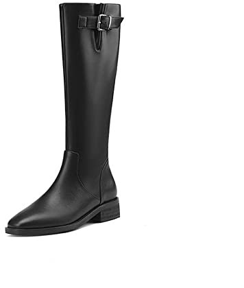 Donna Simple Tacco Basso al Ginocchio Lungo Stivali al Ginocchio, con Cerniera Laterale A Punta Tonda, Fodera Singola/Fodera Sottile (Color : Black 2 Thin Fleece Inside, Size : 33 EU)