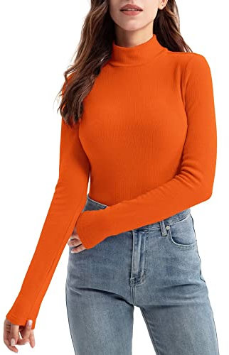 Zengjo Womens Thermal Tops Long Sleeve(Orange,M)