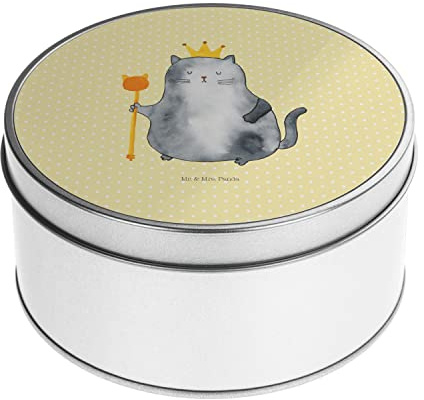 Mr. & Mrs. Panda Blechdose rund Katze König - Geschenk, Katzenfreund, Katzendeko, Blechdosen mit Deckel, Katzenmotiv, Metallkiste, Kater, Wohnung,