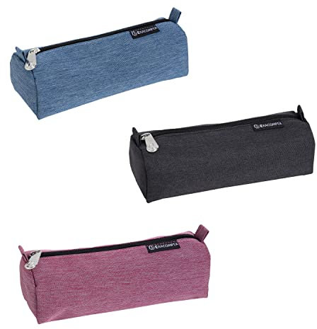 Exacompta - Réf. 52780E - 1 trousse ronde Denim 500 - fabriquée en polyester extra résistant entièrement doublé - avec un fond plat - couleurs aléatoires bleu jean, noir jean, ou rose jean