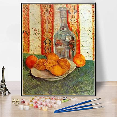 Paint by Numbers Kits for Adults and Kids Still Life with Decanter and Lemons On A Plate Painting by Vincent Van Gogh Arts Craft for Home Wall Decor 40X60CM
