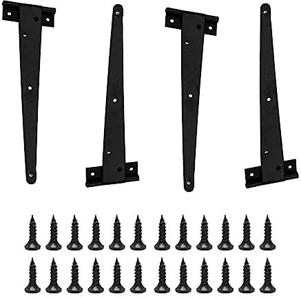 4 Pcs Heavy Duty T Hinges 4 Inch/100mm, Gate Hinges for Wooden Gates with 24 Pcs Mounting Screws, for Wooden Gate Door Window(Black)
