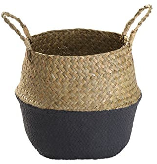 Alipis Vorratsbehälter Aus Seegras Pflanzkorb Aus Stroh Pflanzgefäße Für Zimmerpflanzen Töpfe Für Zimmerpflanzen Geflochtener Blumentopf Geflochtener Korb Mit Griff Crimpen Bambus Rattan