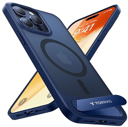 TORRAS für iPhone 15 Pro Max Hülle für MagSafe Zertifizierte Magnetkraft Militärschutz Upgrade mit Titan-Ständer Dünn Handyhülle iPhone 15 Pro Max Case Stoßfest Kratzfest Hardcase Handy Hülle Blau