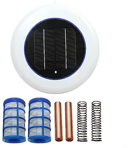 DAZZLEEX Purificador flotante de piscina, purificador de agua solar purificador de piscina de iones de plata de cobre, ionizador de piscina para spa con cobre, estándar más un conjunto de accesorios