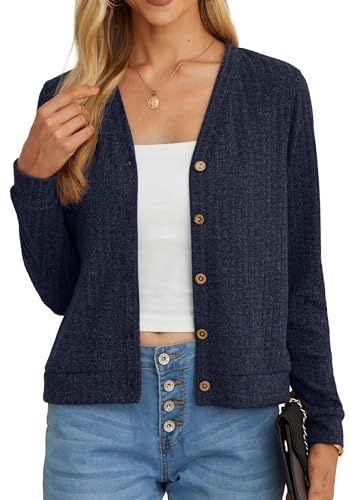 GRECERELLE Women's Crop Cardigan Summer Long Sleeve V-Neck Button Down Knit Lightweight Outerwear Shrug Shawl Bolero Cardigans for Ladies