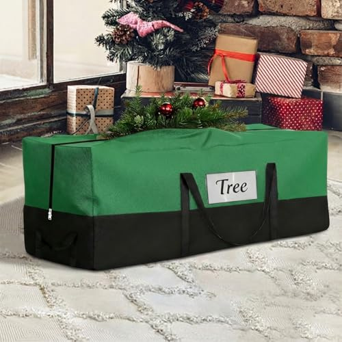 Christmas Tree Storage Bag, Fits 10-12 Ft Artificial Trees, Green | Wide Dual-Zipper Opening, Reinforced Handles, Clear Label Pocket, Tear-Resistant 600D Oxford, Dust and Moisture Protection