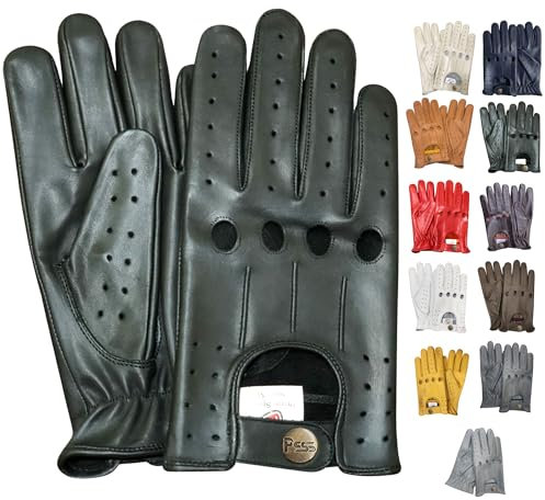 PSS Lederhandschuhe Autofahren Herren Männer Fahrer Lenkrad Chauffeur Handschuhe echtes Leder Autohandschuhe mit Loch Atmungsaktive ohne Futter Sommer Winter, Ref 507, Schwarz Größe XL