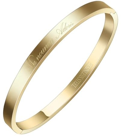 AURSTORE® Feiner Armreif aus Edelstahl 316L, mit Botschaft inspirierender Sätze, Breite 4 mm, mehrere Botschaften zur Auswahl, Farben Gold, Edelstahl