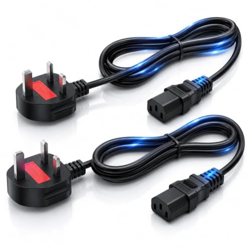Heavy Duty AC Cable UK, 1.2m IEC C13 Computer Monitor Power Cord with 3 Pin Plug, Durable Replacement Kettle Lead for Desktop PC, Printer, Projector, TV, Home Office Workstation and Equipment Use