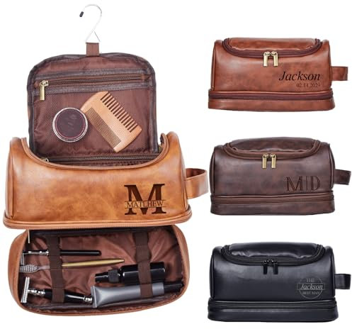 Flycalf Trousse de toilette personnalisée pour homme, Style 1 : personnalisé, Trousse de toilette pour homme avec crochet de suspension