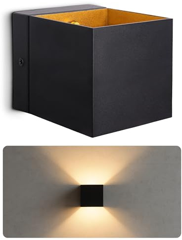SSC-LUXon EPITA Wandleuchte schwarz-gold Up & Down G9 warmweiß inkl LED | Moderne Wandlampe schwarz mit goldenem Innenschirm - Up-Down-Licht für Flur, Treppenhaus & Wohnzimmer, inkl. G9 LED warmweiß