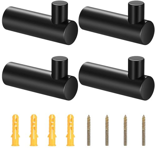 4 Stück Garderobenhaken Messing, Handtuchhalter, Wandhaken, Garderobe Kleiderhaken, Handtuchhaken, für Wohnzimmer Schlafzimmer Dekoration (Schwarz, 38x20mm)