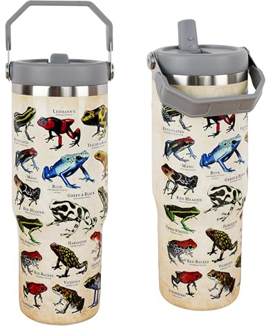 Tumbler with Handle and Straw, 30oz Tumbler Gifts for Women Girls, Stainless Steel Leakproof Insulated Water Bottle Coffee Travel Mug Cup Easy for Carry (Frog-05)