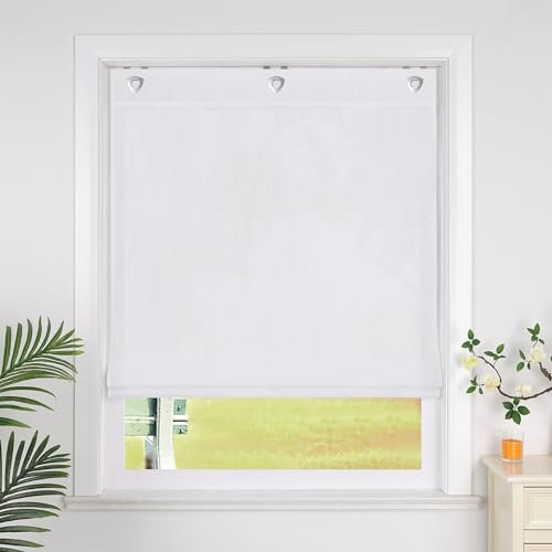 SCHOAL Raffrollo mit Ösen Einfarbige Vorhänge Wohnzimmer Gardine Blickdicht Raffgardine Fenster Rollo 1 Stück BxH 140x140cm Weiß